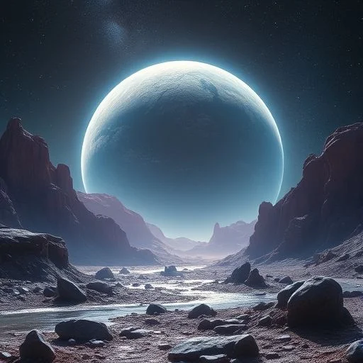 A distant, majestic shot of a vast alien ecosystem with towering, spiral-shaped rock formations and a river of glowing emerald green liquid.